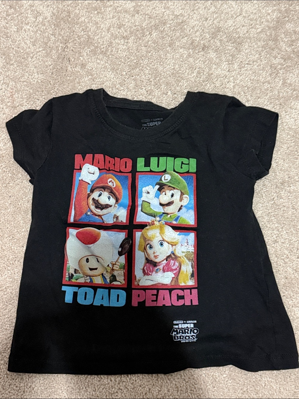 Super Mario Character Grid Tee - Black with Red, Green, Blue Accents